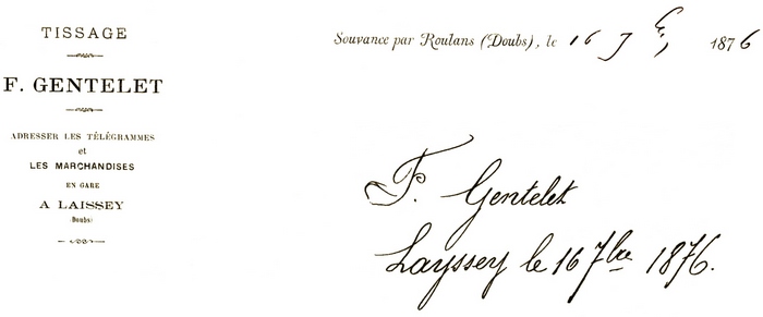 [Courrier tissage Gentelet le 16/09/1876]